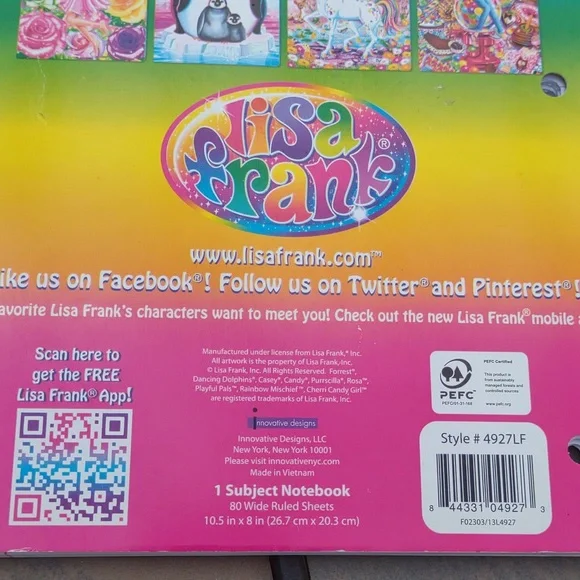 HTF New  Lisa Frank Spiral School 1 Subject Notebook - Picture 6 of 6